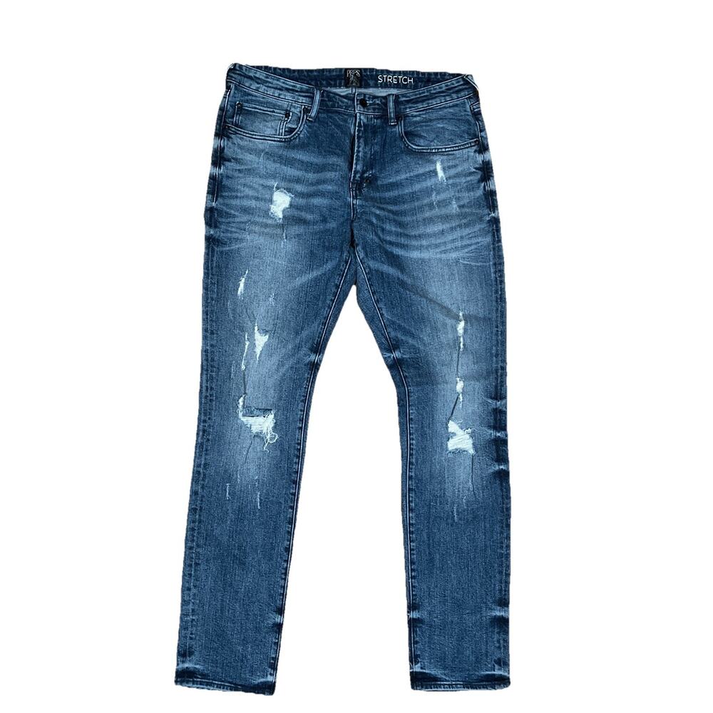 PRPS Men's 36x33 Le Sabre Slim Tapered Fit Stretch Distressed Ripped Jeans Blue